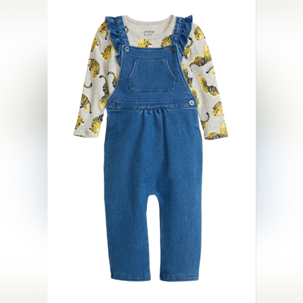Crown & Ivy Baby Girls Romper Overalls Set